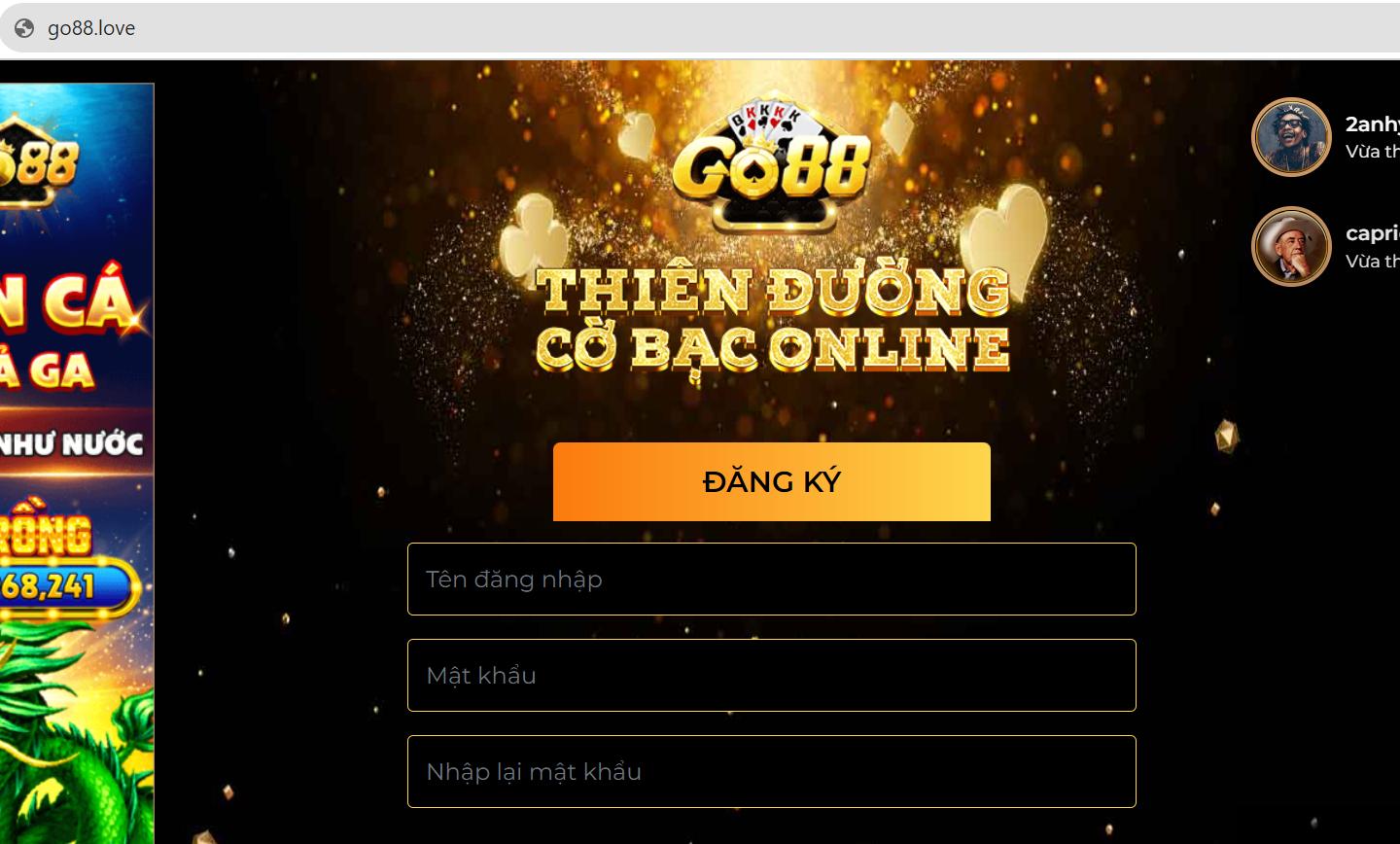 Domain go88.love của cổng game Go88